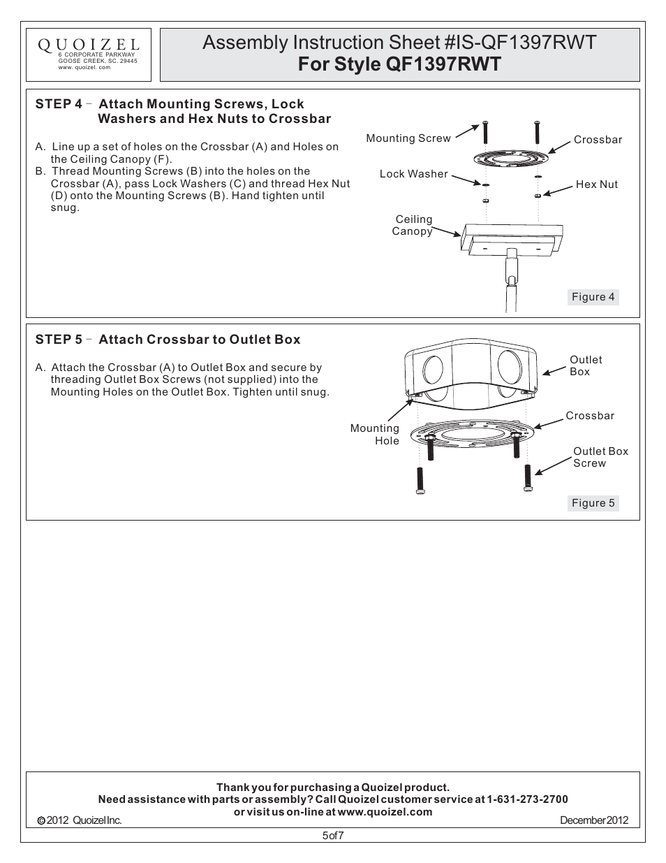 Quoizel QF1397RWT Quoizel Fixture User Manual | Page 5 / 7