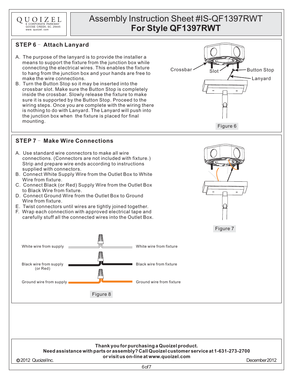 Quoizel QF1397RWT Quoizel Fixture User Manual | Page 6 / 7