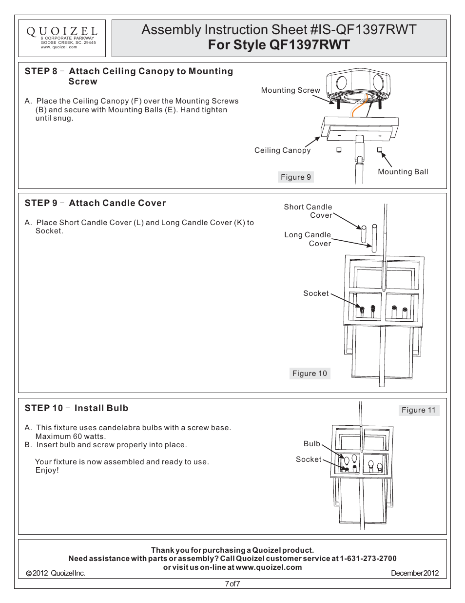 Quoizel QF1397RWT Quoizel Fixture User Manual | Page 7 / 7