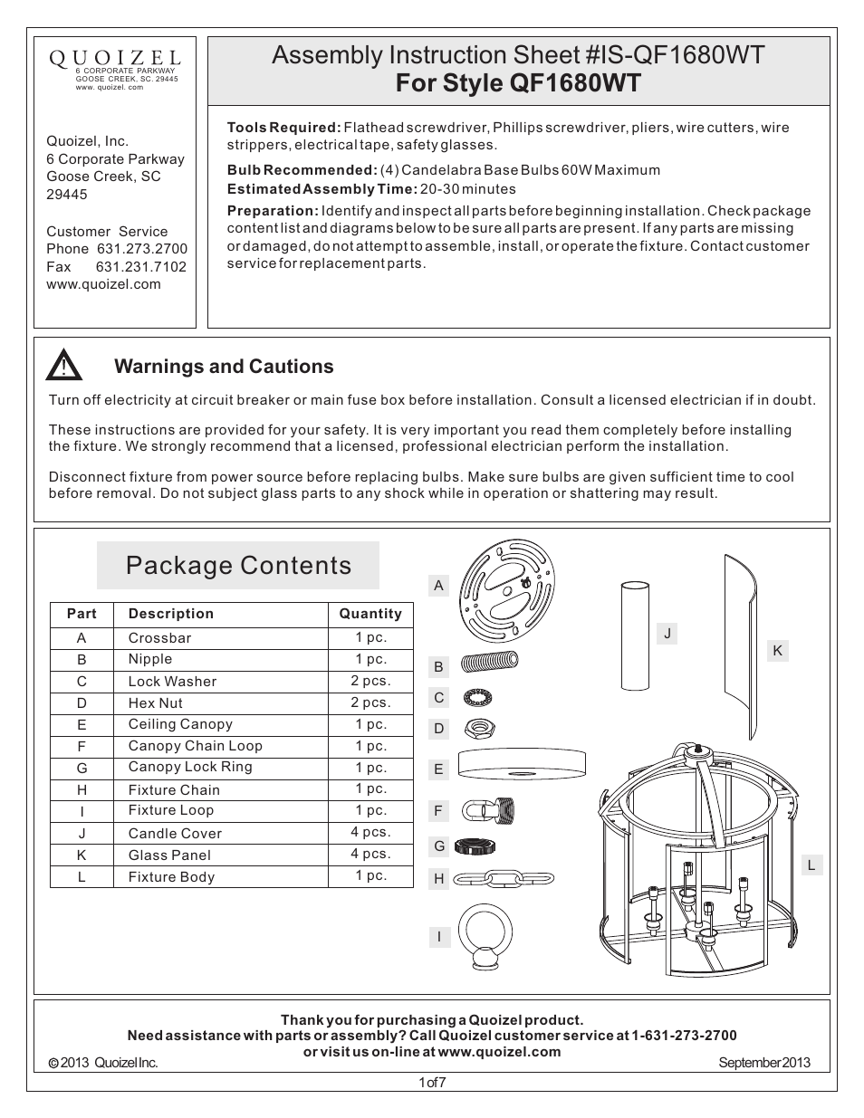 Quoizel QF1680WT Quoizel Fixture User Manual | 7 pages