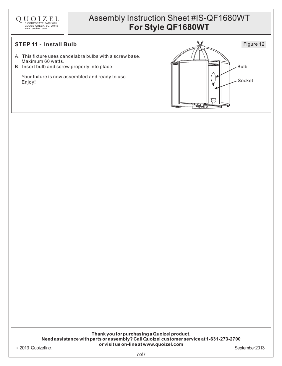 Quoizel QF1680WT Quoizel Fixture User Manual | Page 7 / 7