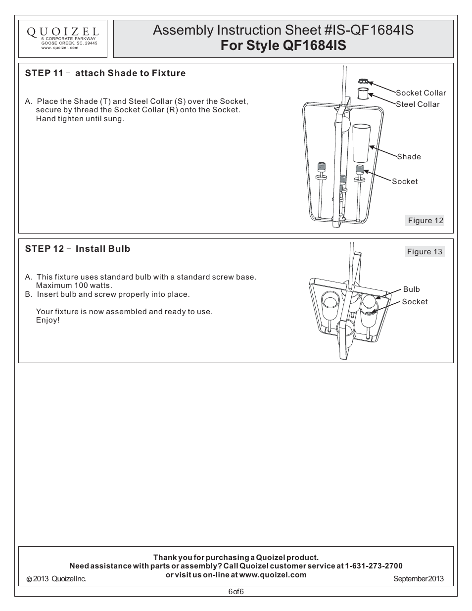 Quoizel QF1684IS Quoizel Fixture User Manual | Page 6 / 6