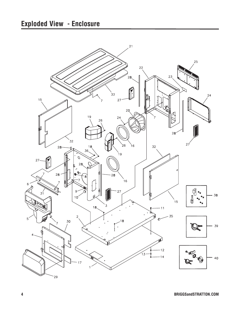 Exploded view - enclosure | Briggs & Stratton 040229-2 User Manual | Page 4 / 7