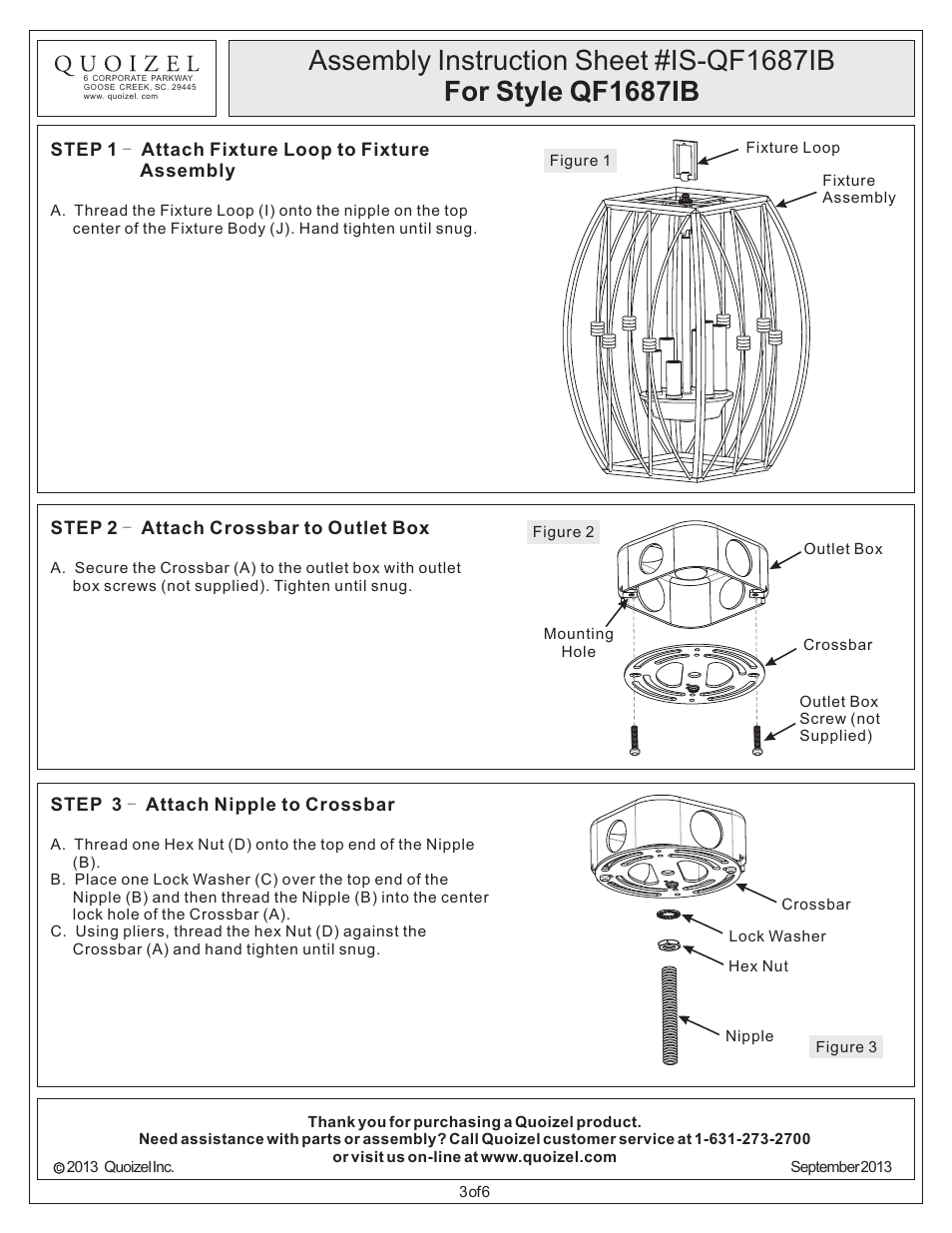 Quoizel QF1687IB Quoizel Fixture User Manual | Page 3 / 6