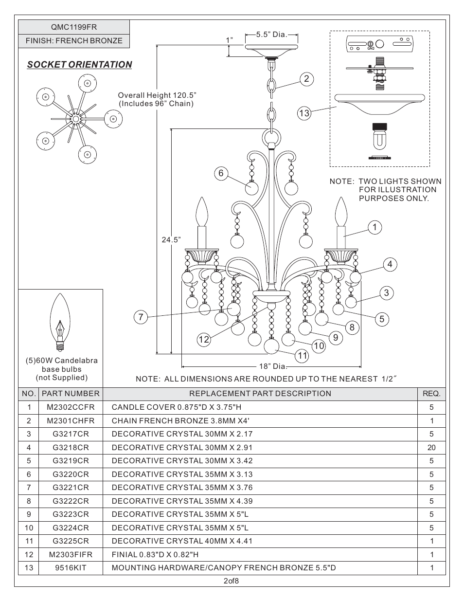 Quoizel QMC1199FR Quoizel Mini Chandelier User Manual | Page 2 / 8