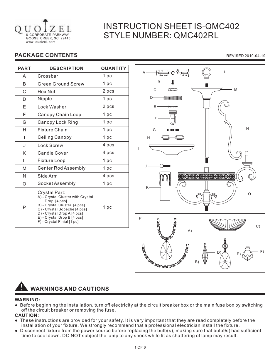 Quoizel QMC402RL Quoizel Mini Chandelier User Manual | 6 pages