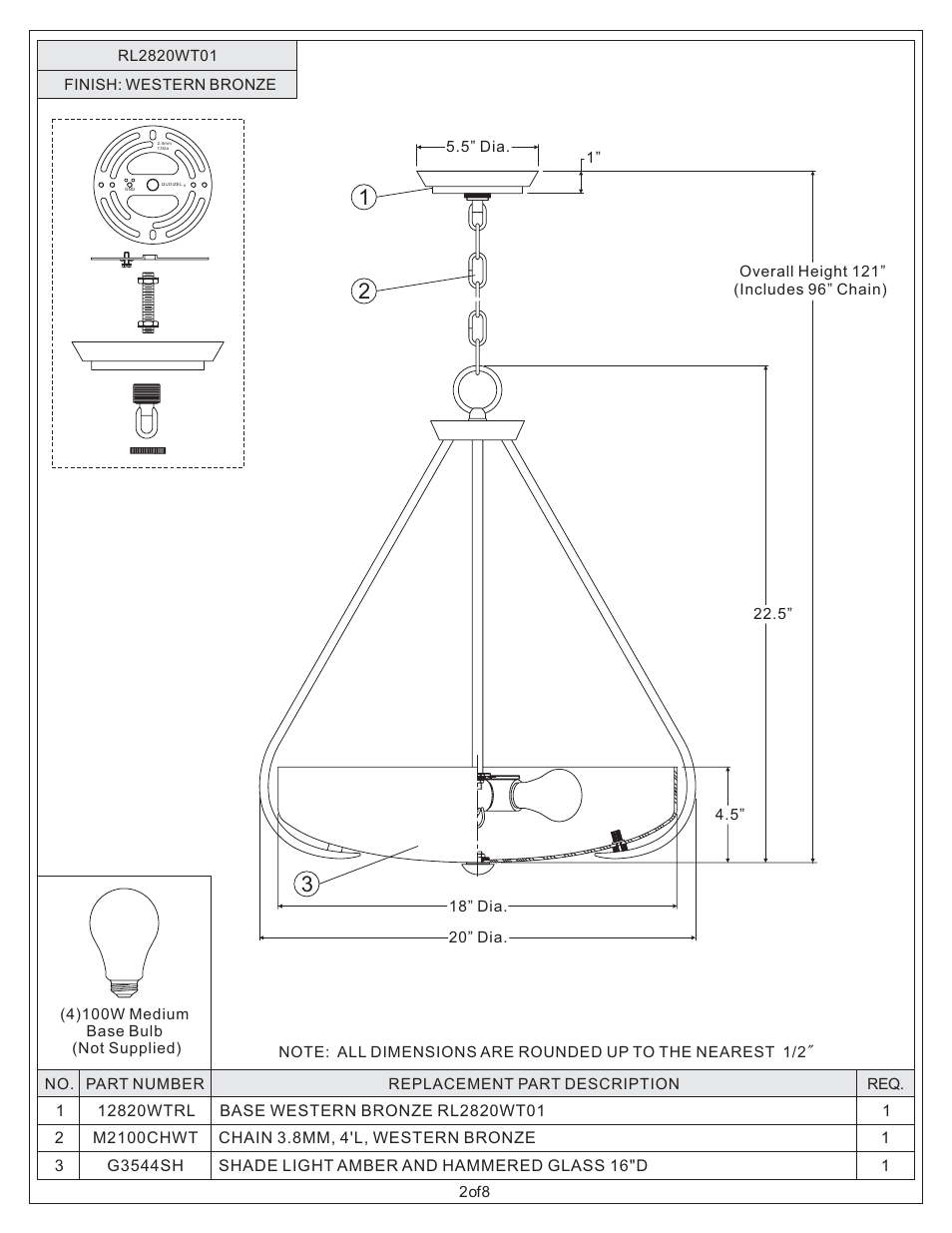 Quoizel RL2820WT01 Radcliff User Manual | Page 2 / 8