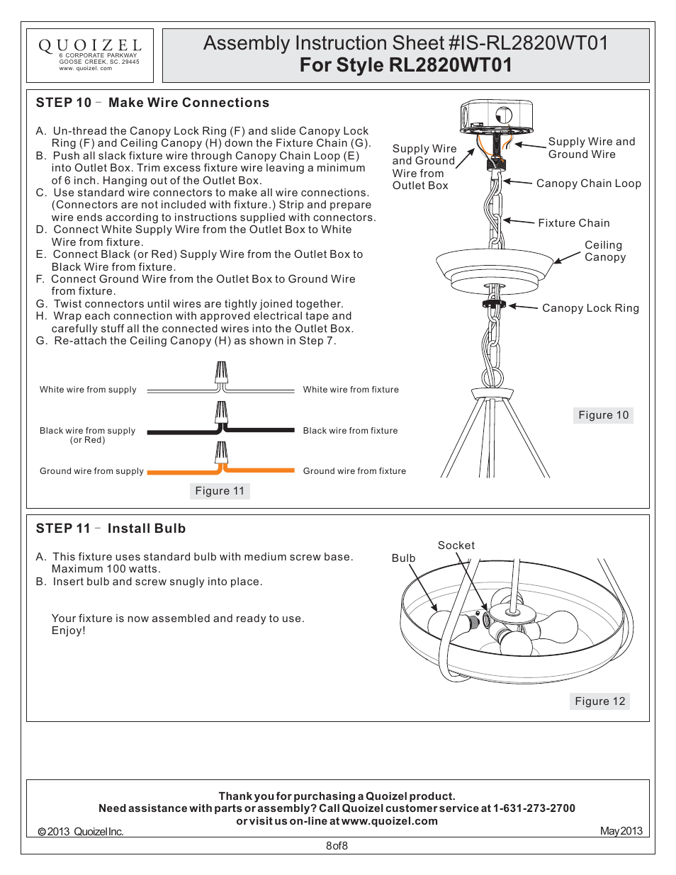 Quoizel RL2820WT01 Radcliff User Manual | Page 8 / 8