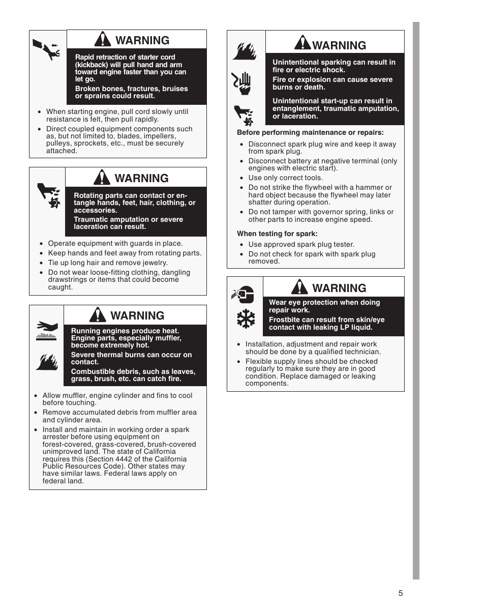 Warning | Briggs & Stratton 610000 User Manual | Page 5 / 20