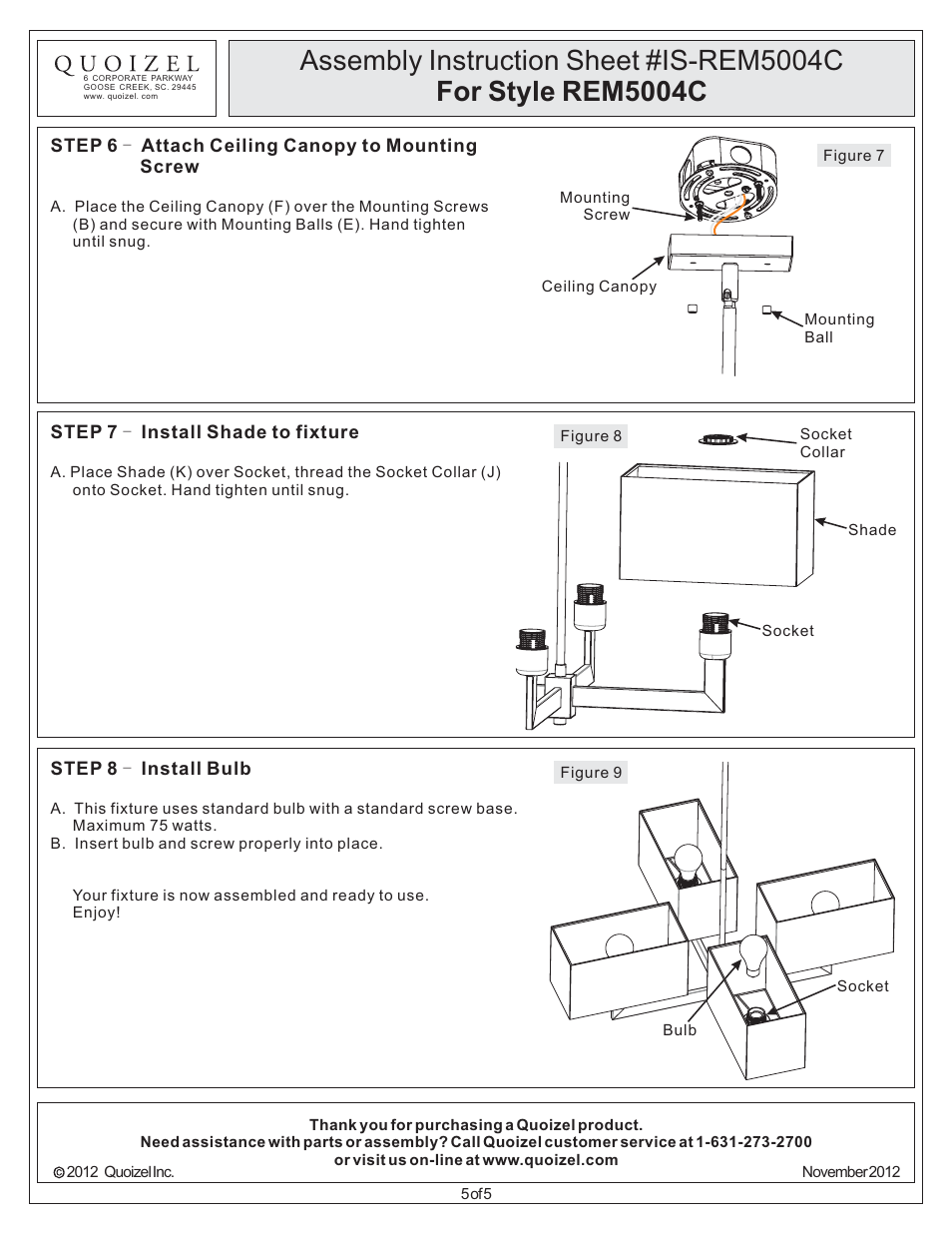 Quoizel REM5004C Remi User Manual | Page 5 / 5