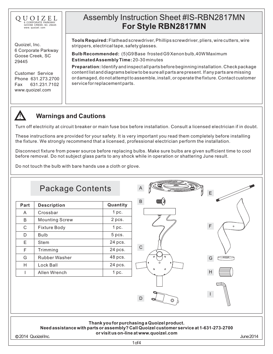 Quoizel RBN2817MN Ribbons User Manual | 4 pages