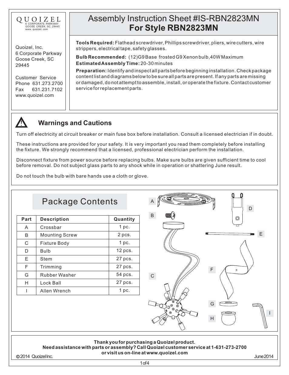 Quoizel RBN2823MN Ribbons User Manual | 4 pages