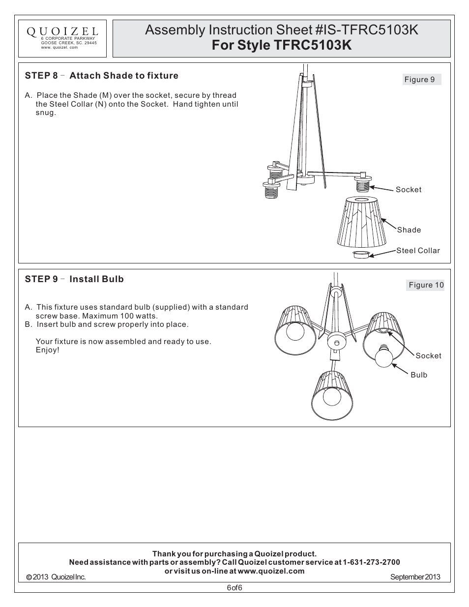 Quoizel TFRC5103K Rochelle User Manual | Page 6 / 6