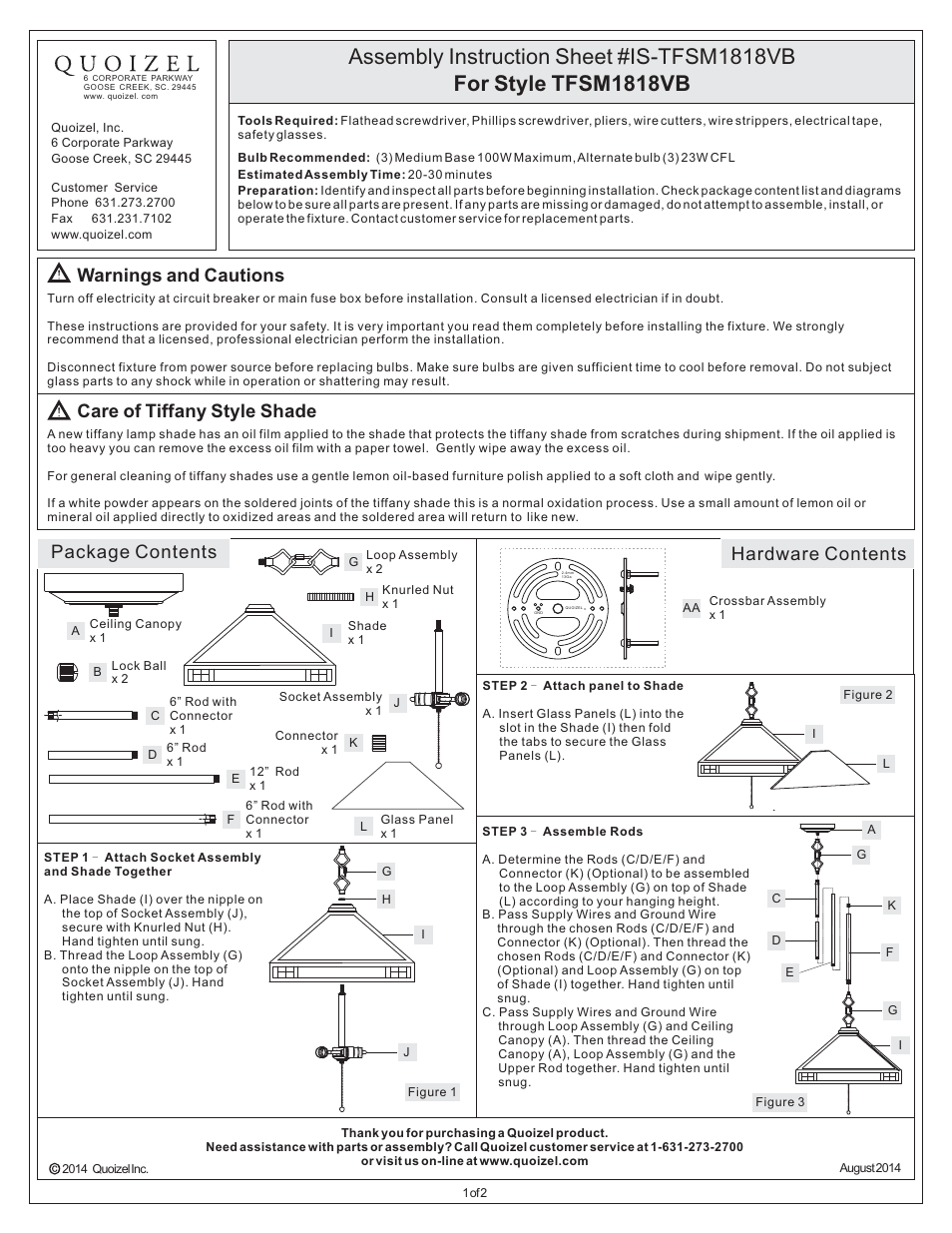 Quoizel TFSM1818VB Samara User Manual | 2 pages