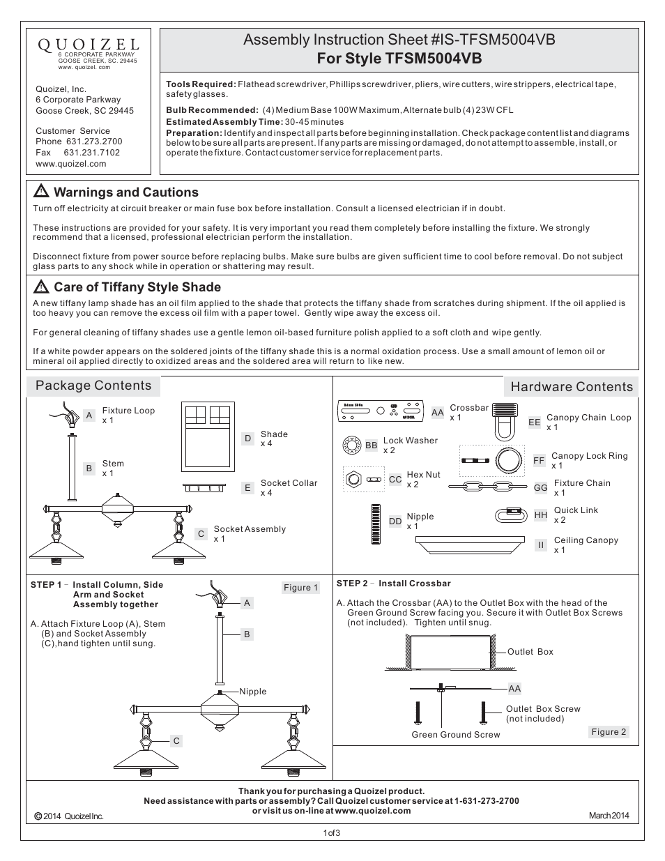 Quoizel TFSM5004VB Samara User Manual | 3 pages