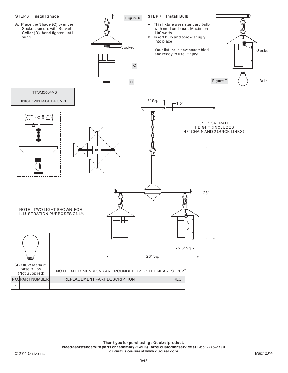 Quoizel TFSM5004VB Samara User Manual | Page 3 / 3