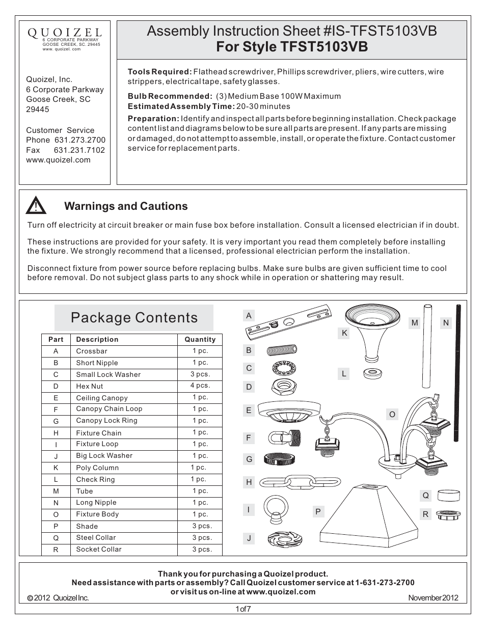 Quoizel TFST5103VB Stephen User Manual | 7 pages