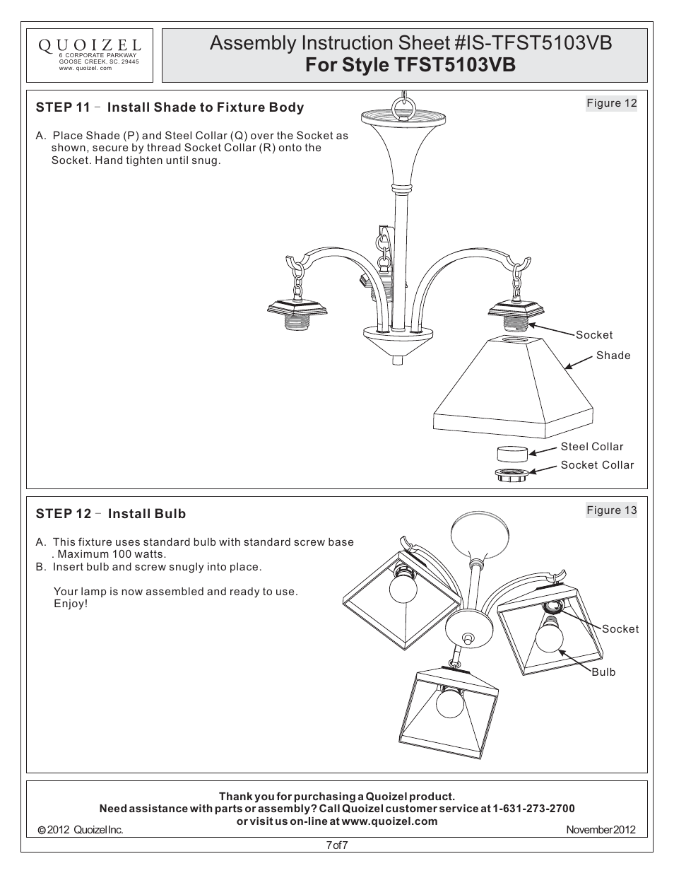 Quoizel TFST5103VB Stephen User Manual | Page 7 / 7