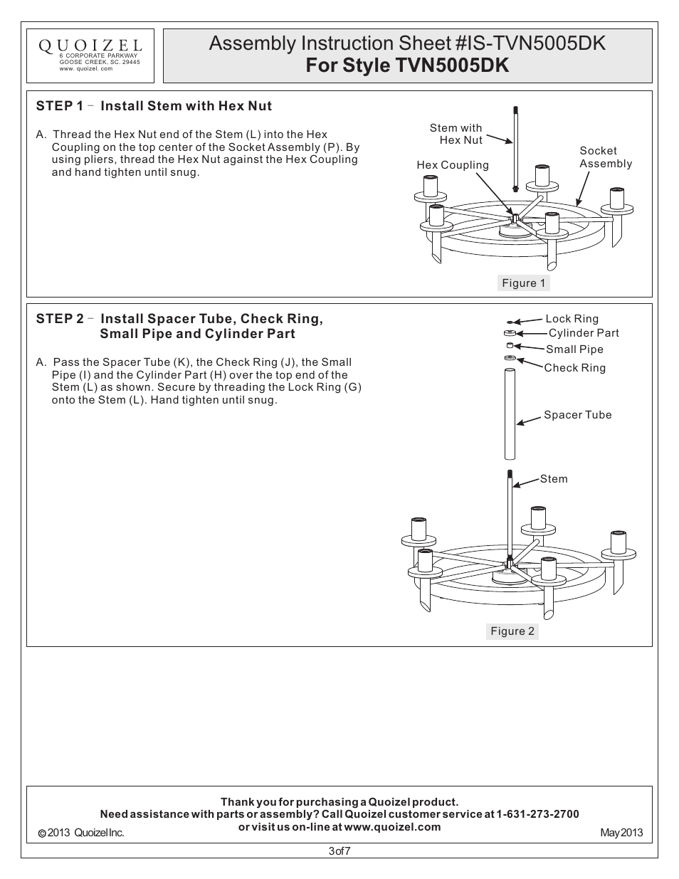 Quoizel TVN5005DK Tavern User Manual | Page 3 / 7