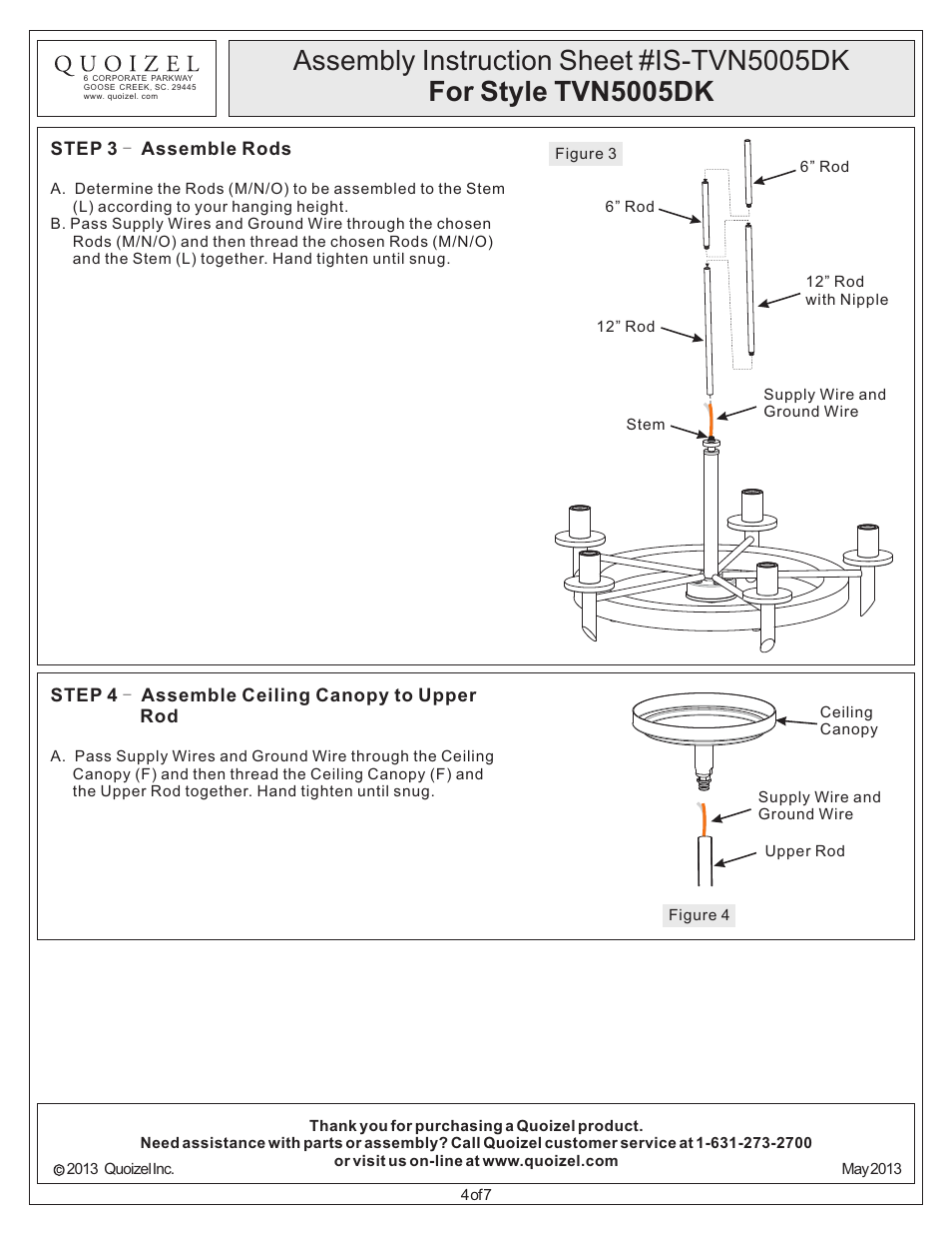 Quoizel TVN5005DK Tavern User Manual | Page 4 / 7