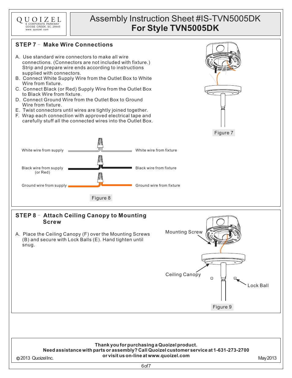 Quoizel TVN5005DK Tavern User Manual | Page 6 / 7