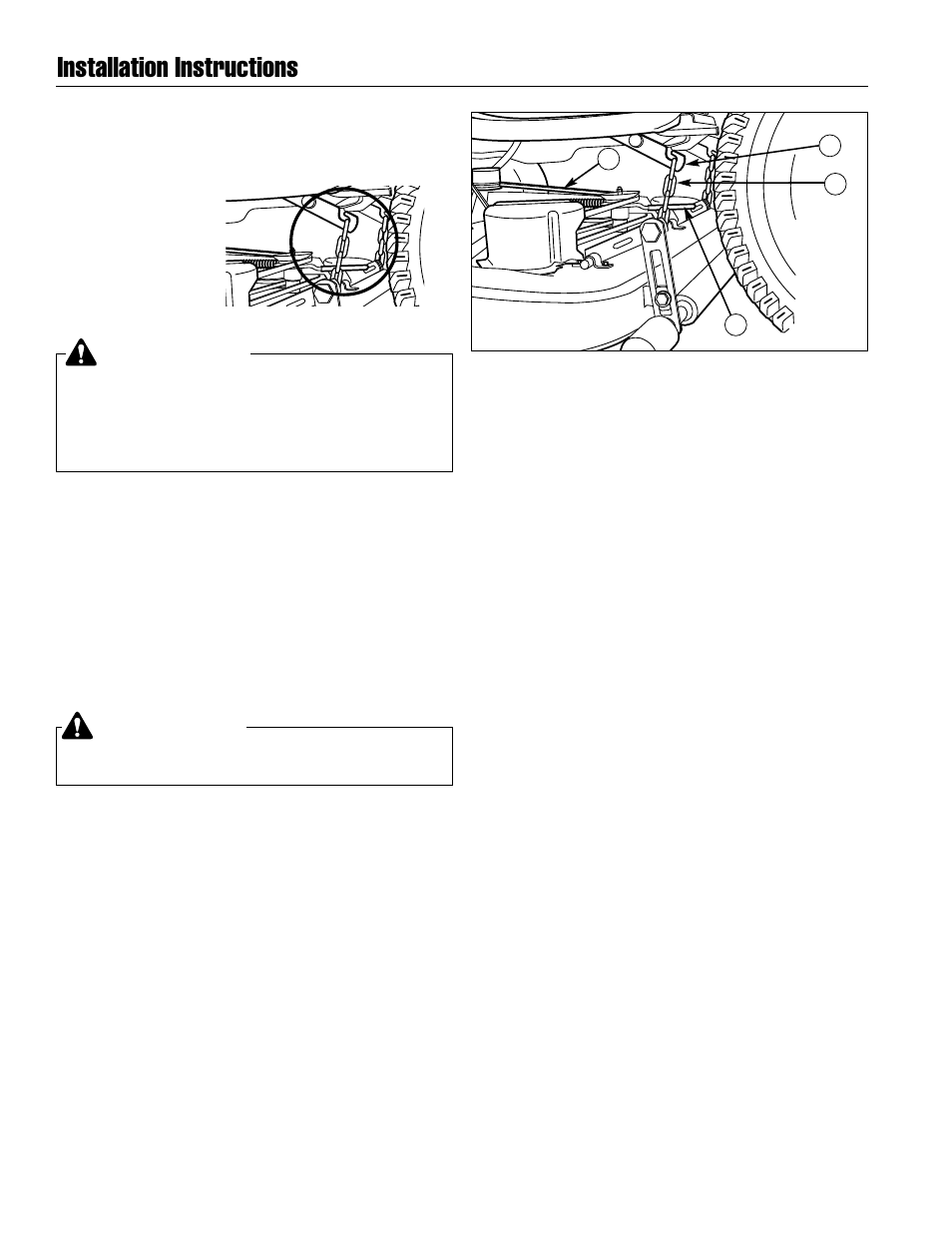 Installation instructions, Warning, Caution | Roller bar mower kit, Mower deck removal & installation | Briggs & Stratton 1687077 User Manual | Page 4 / 6
