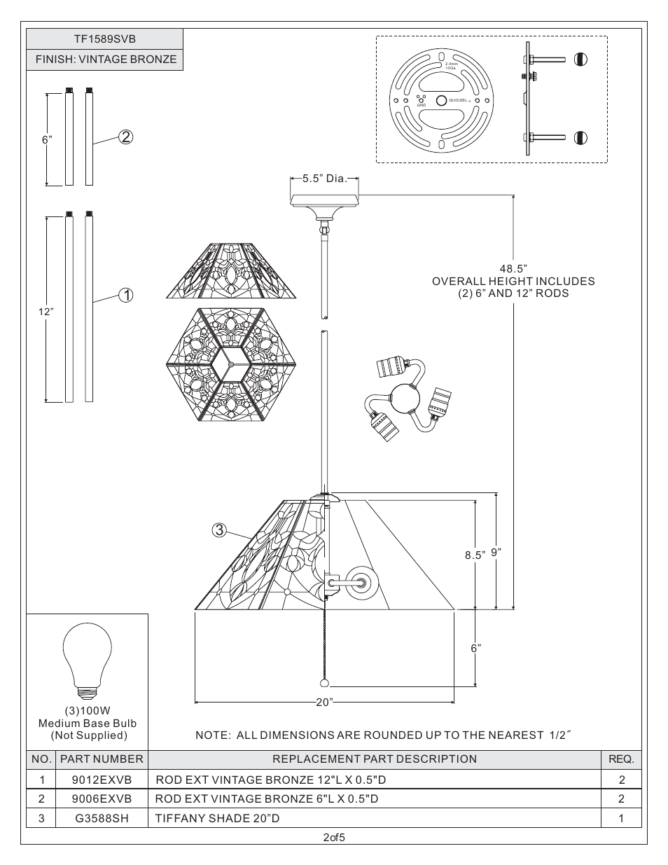Quoizel TF1589SVB Tiffany User Manual | Page 2 / 6