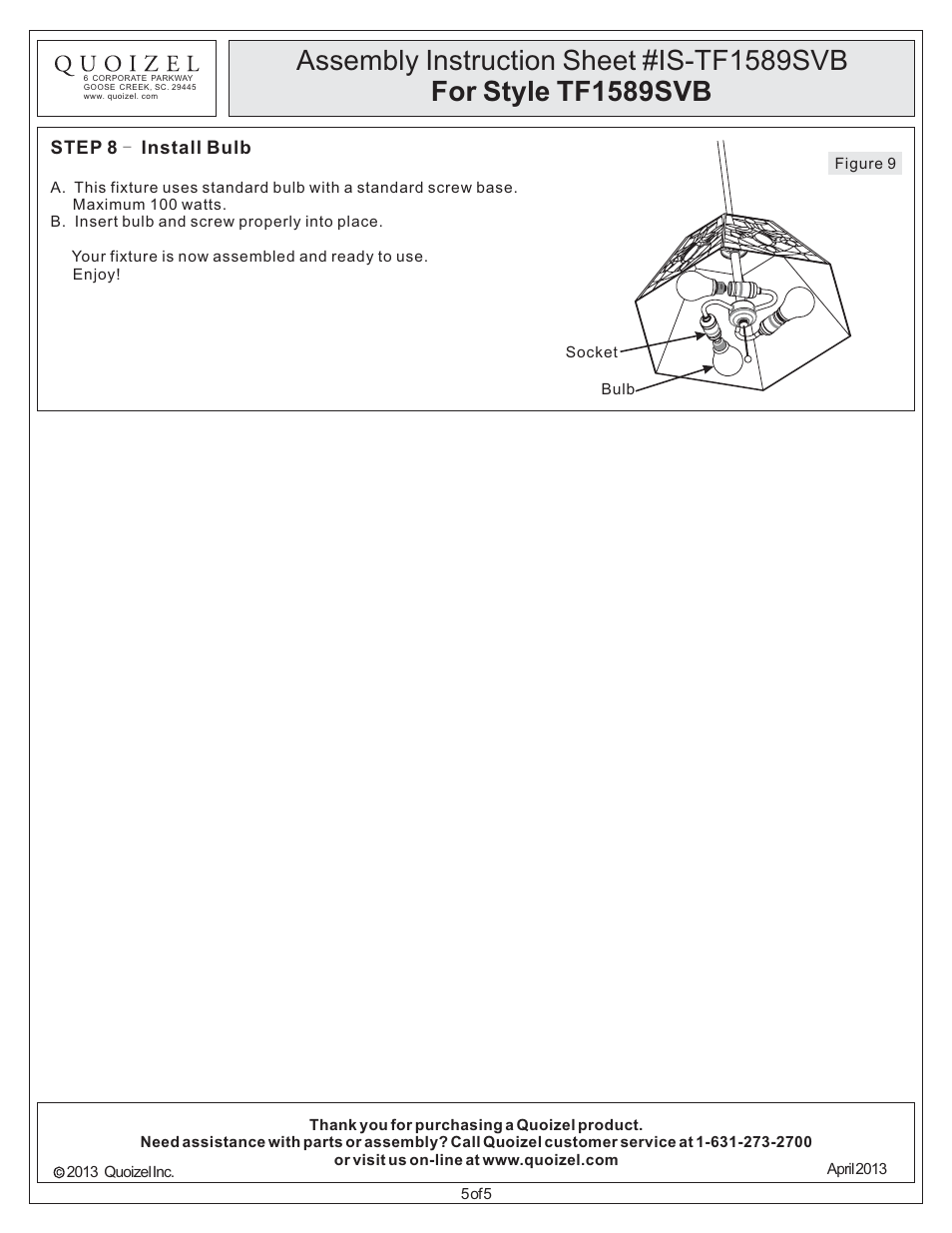 Quoizel TF1589SVB Tiffany User Manual | Page 6 / 6