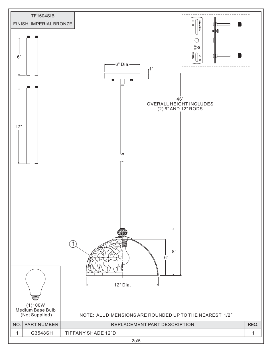 Quoizel TF1604SIB Tiffany User Manual | Page 2 / 5