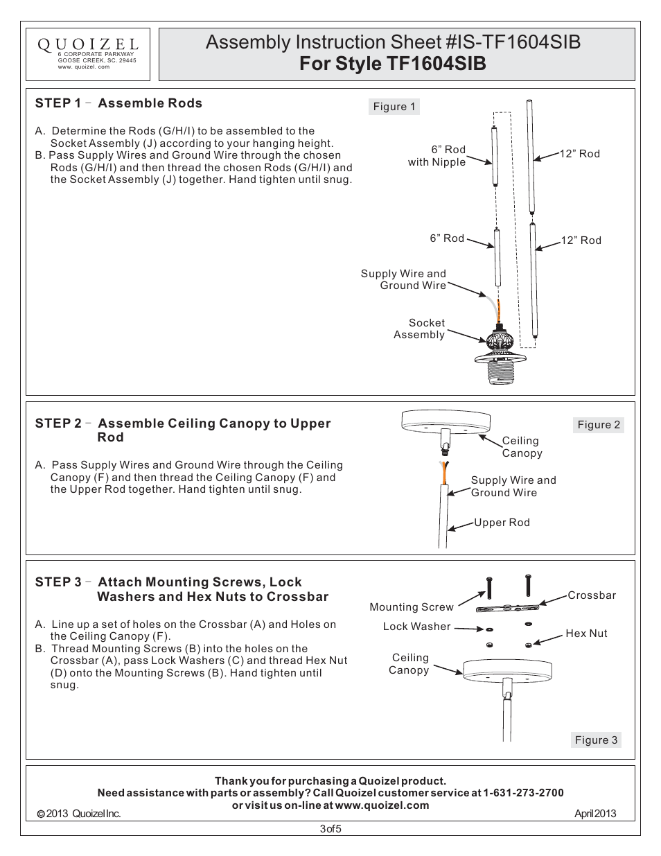 Quoizel TF1604SIB Tiffany User Manual | Page 3 / 5