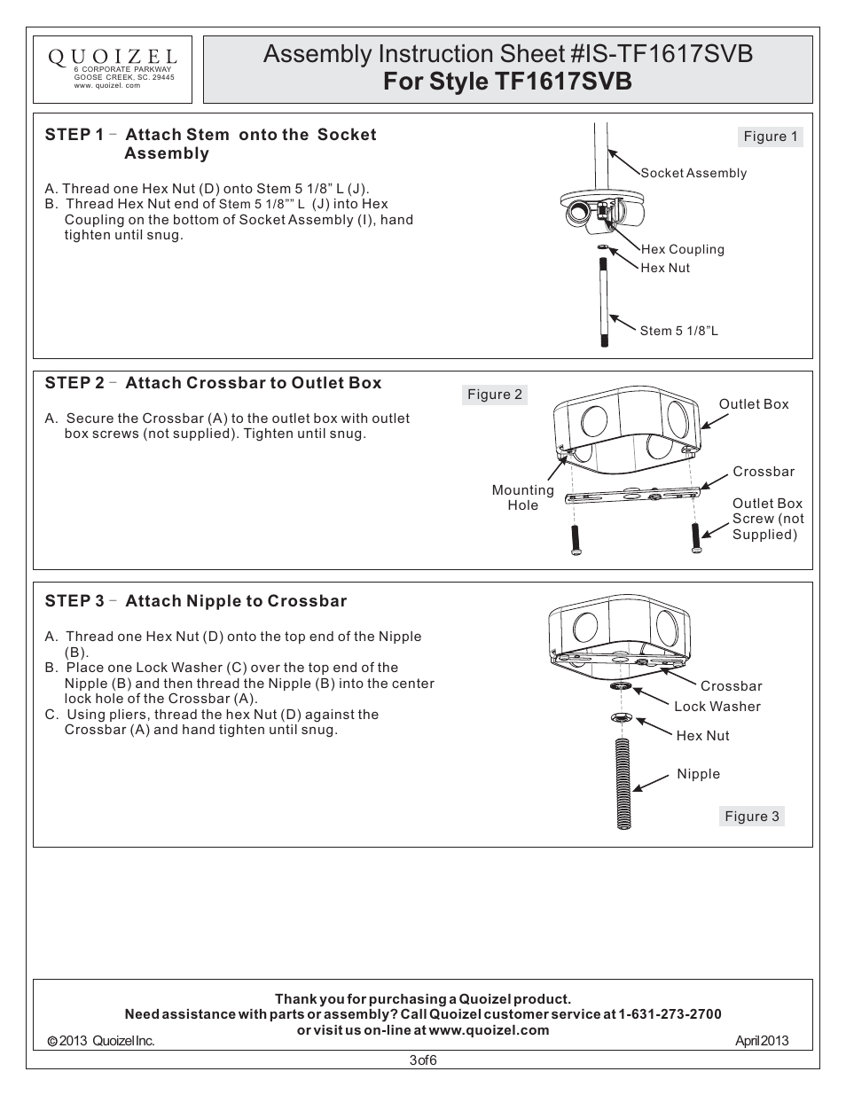 Quoizel TF1617SVB Tiffany User Manual | Page 3 / 6