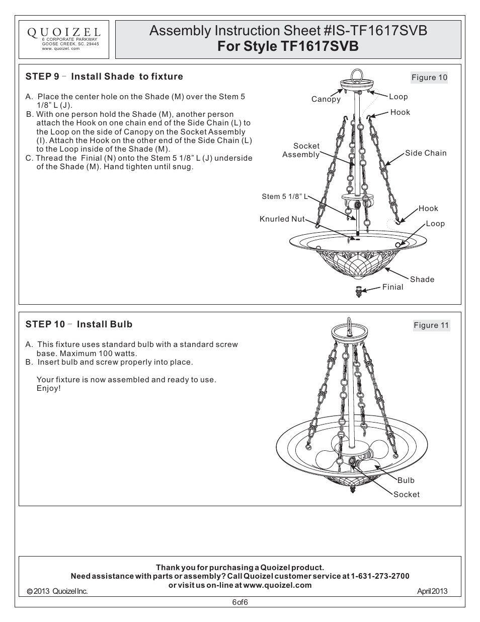 Quoizel TF1617SVB Tiffany User Manual | Page 6 / 6