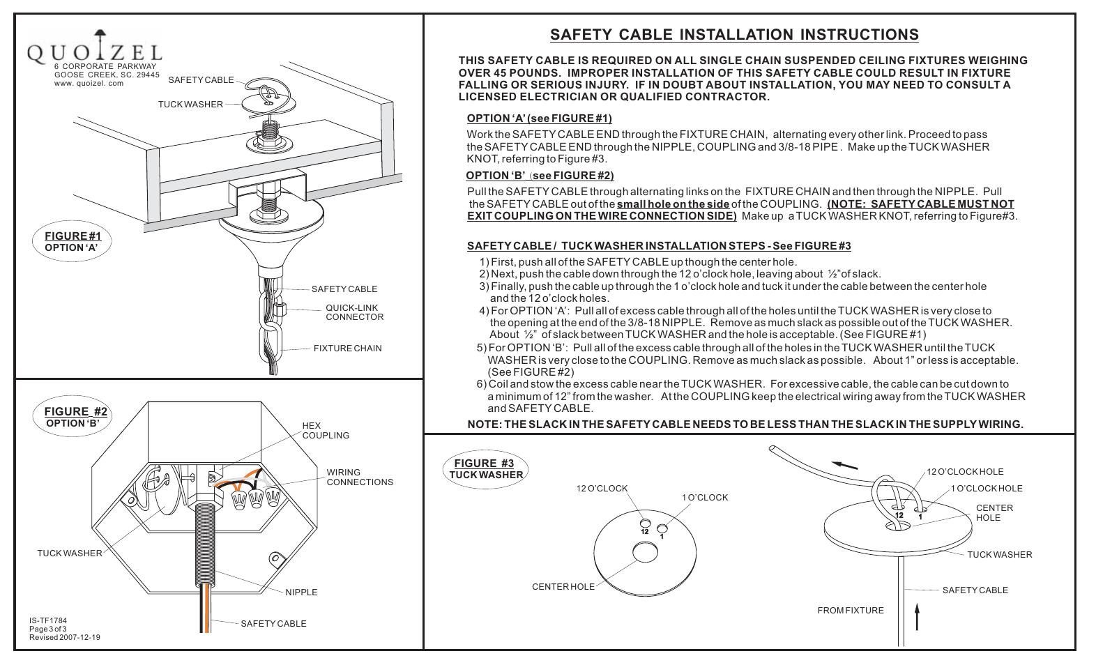 Safety cable installation instructions | Quoizel TF1784VB Tiffany User Manual | Page 3 / 3
