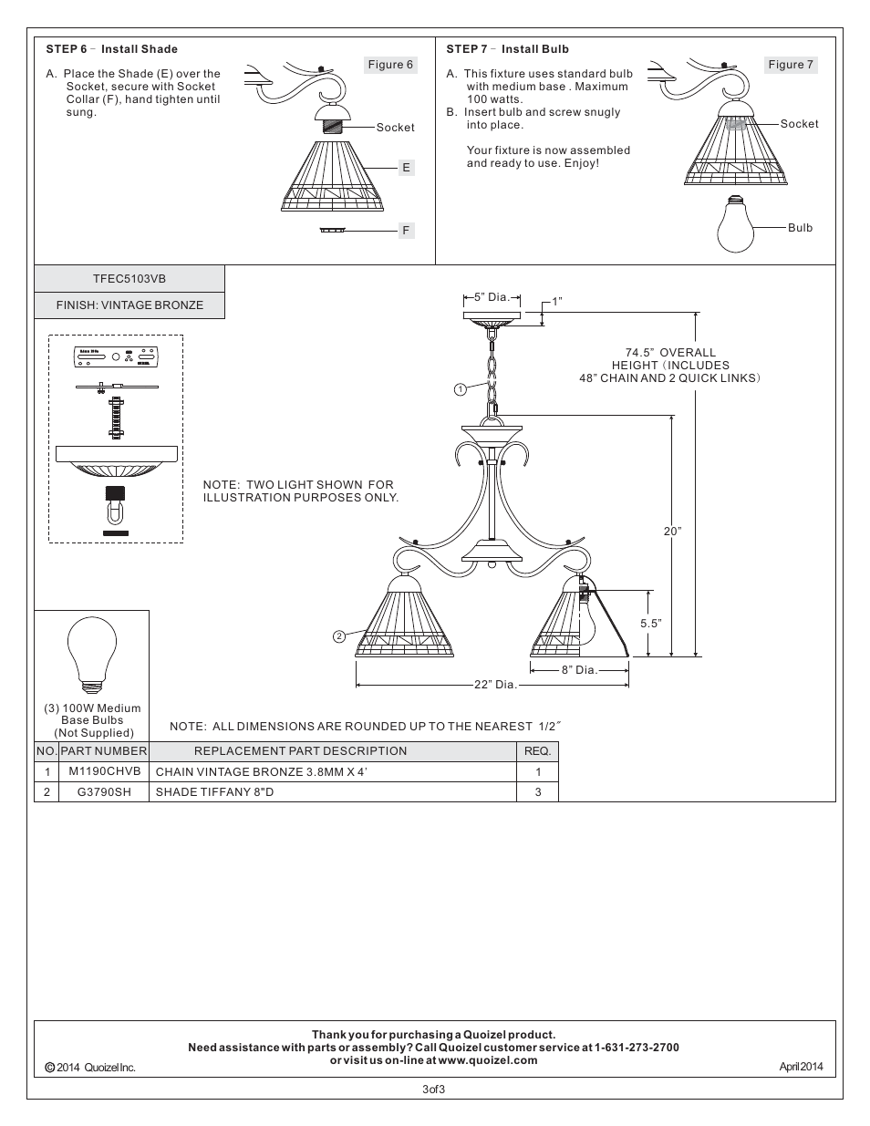 Quoizel TFEC5103VB Tiffany User Manual | Page 3 / 3