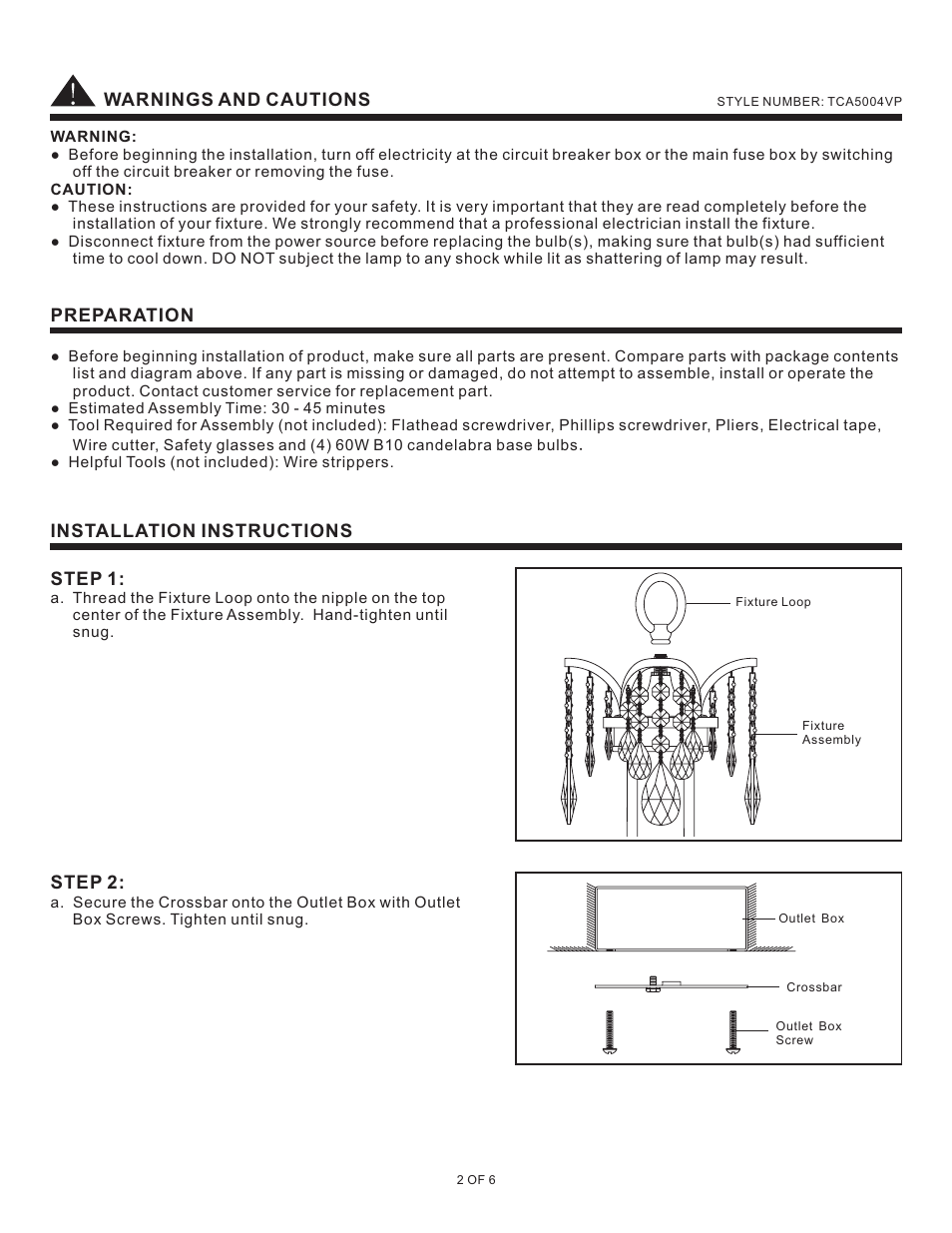 Quoizel TCA5004VP Tricia User Manual | Page 2 / 6