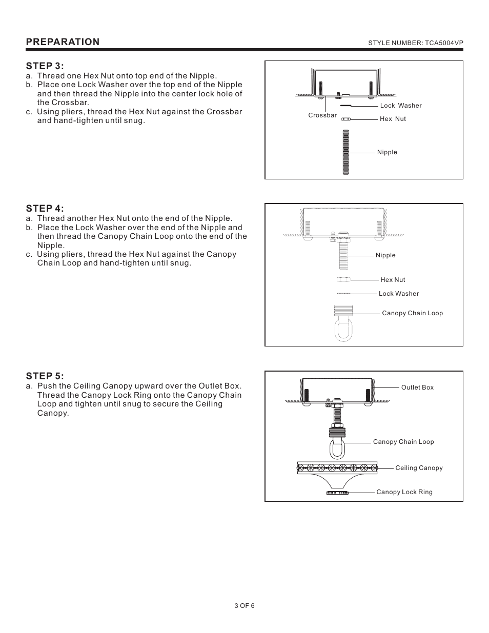 Preparation, Step 3, Step 4 | Step 5 | Quoizel TCA5004VP Tricia User Manual | Page 3 / 6