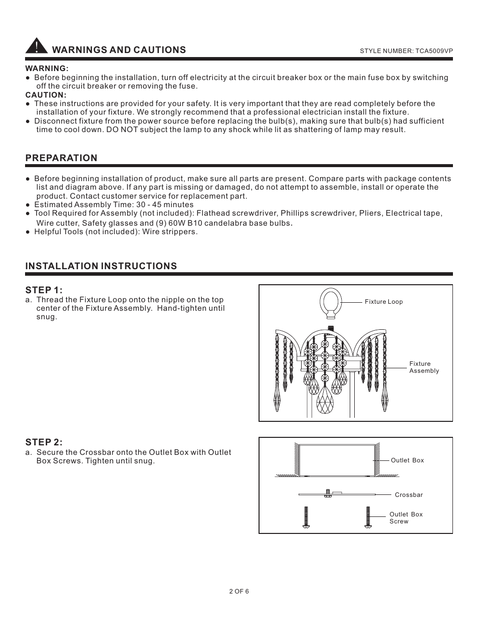 Quoizel TCA5009VP Tricia User Manual | Page 2 / 6