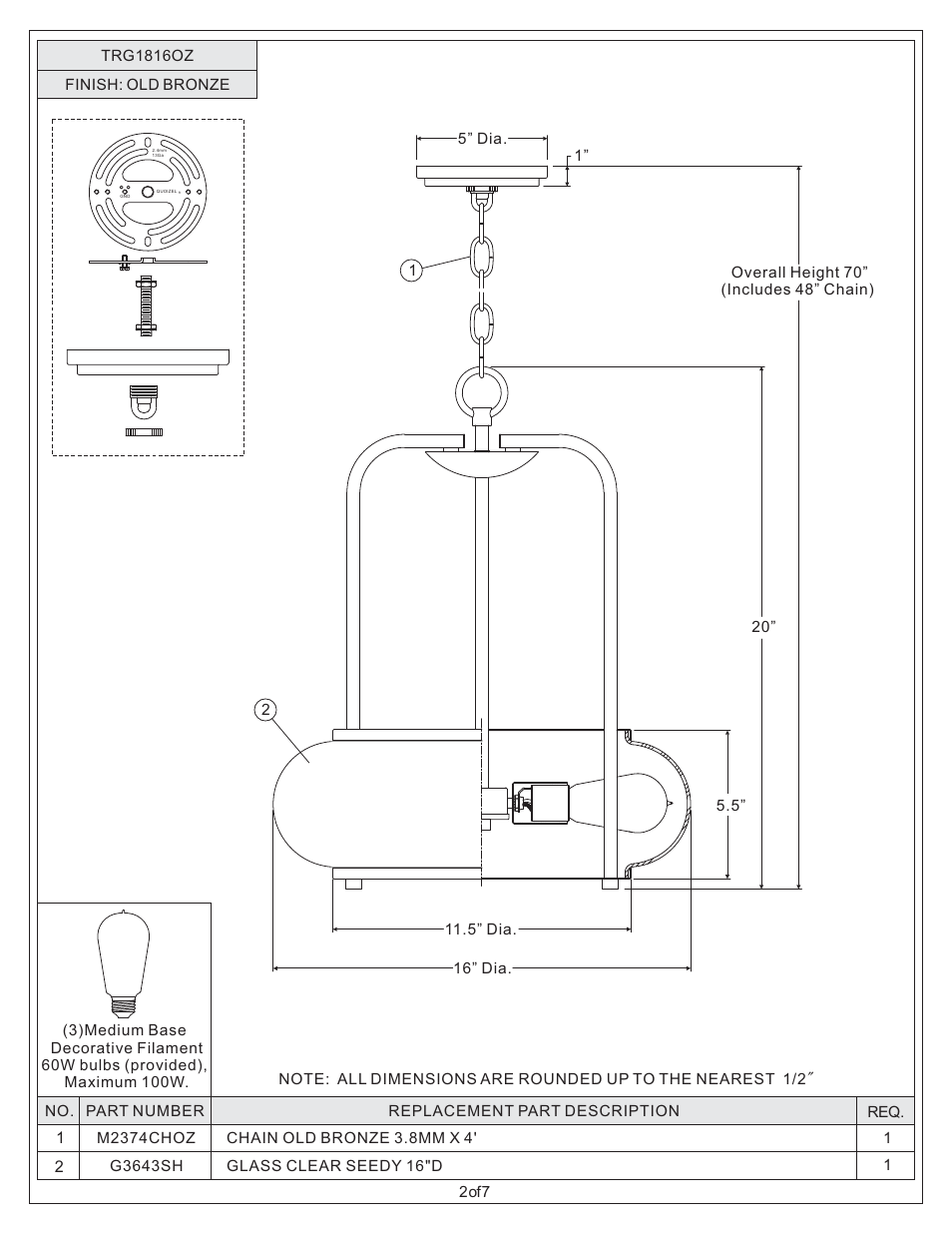 Quoizel TRG1816OZ Trilogy User Manual | Page 2 / 7