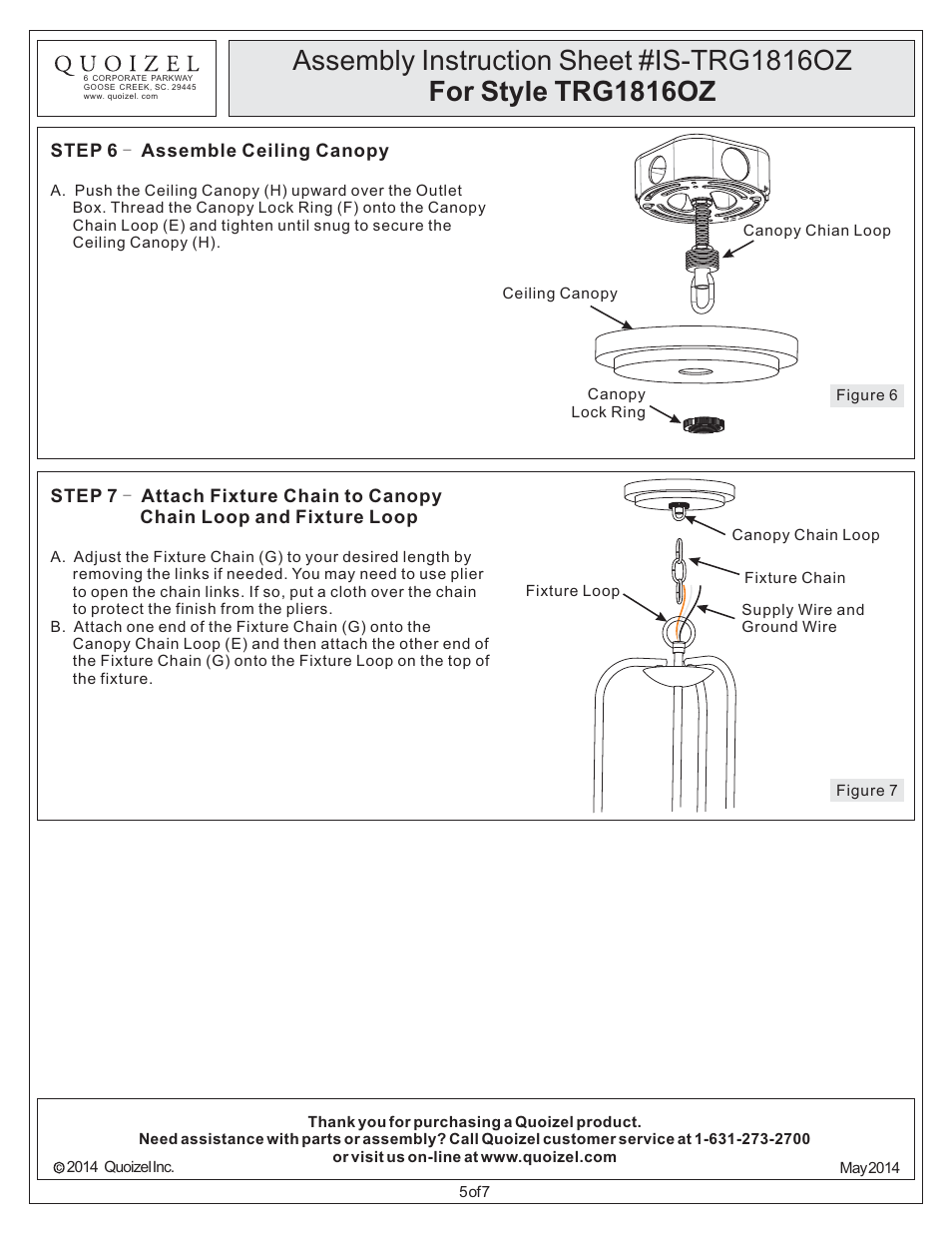 Quoizel TRG1816OZ Trilogy User Manual | Page 5 / 7