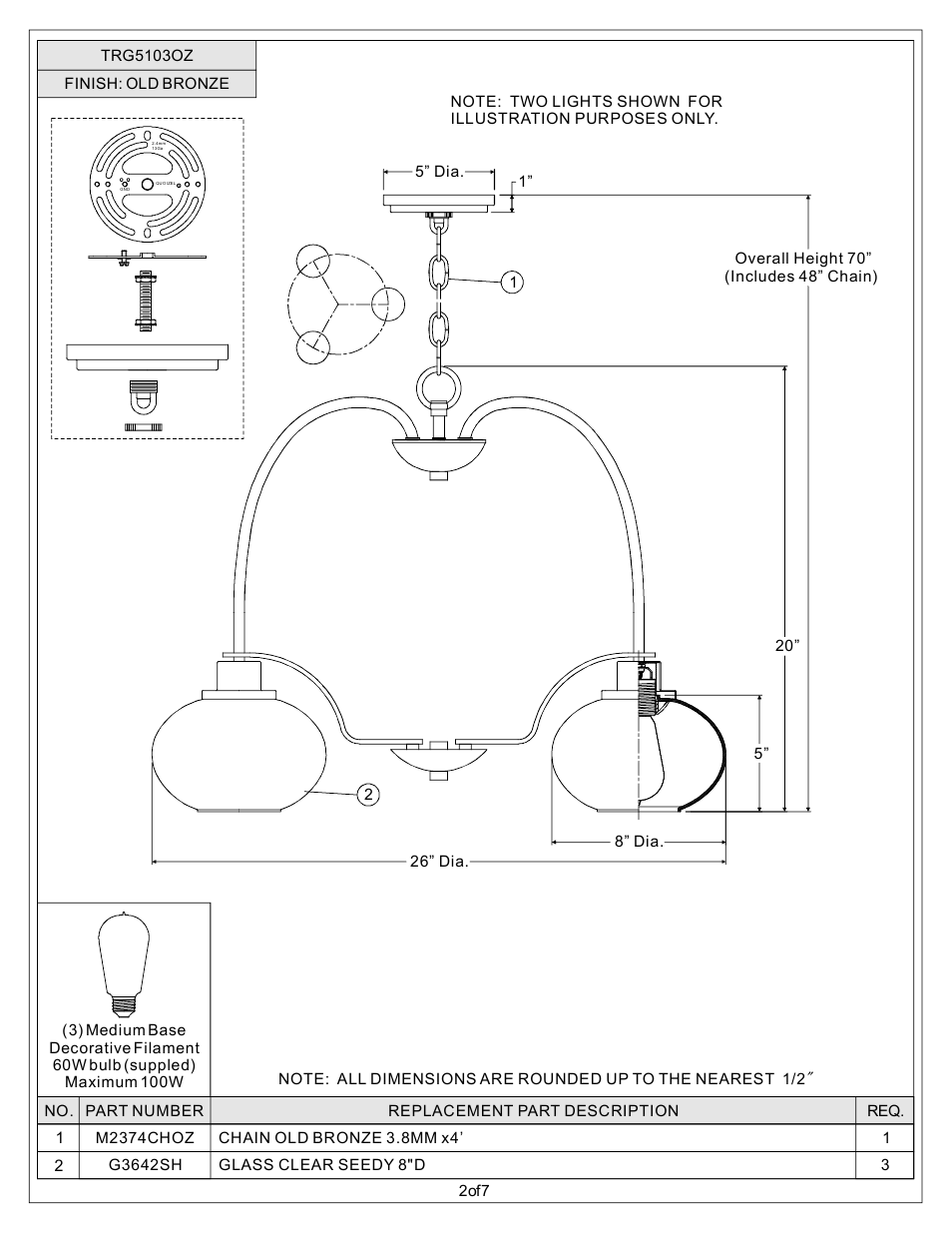Quoizel TRG5103OZ Trilogy User Manual | Page 2 / 7