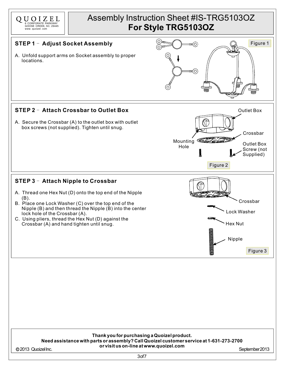 Quoizel TRG5103OZ Trilogy User Manual | Page 3 / 7