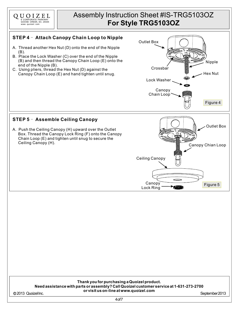Quoizel TRG5103OZ Trilogy User Manual | Page 4 / 7