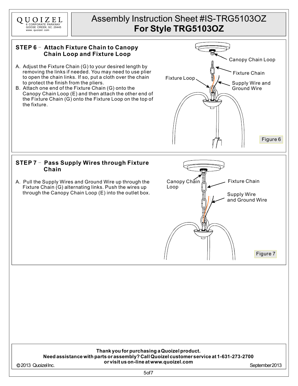 Quoizel TRG5103OZ Trilogy User Manual | Page 5 / 7