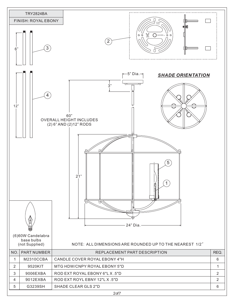 Shade orientation | Quoizel TRY2824BA Troy User Manual | Page 2 / 7