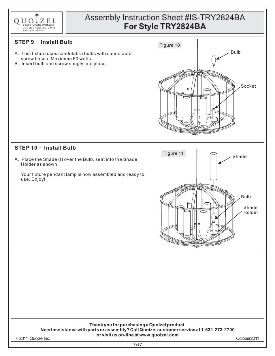 Quoizel TRY2824BA Troy User Manual | Page 7 / 7
