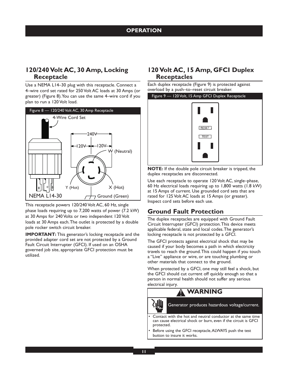 Ground fault protection, Warning | Briggs & Stratton 030254 User Manual | Page 11 / 84