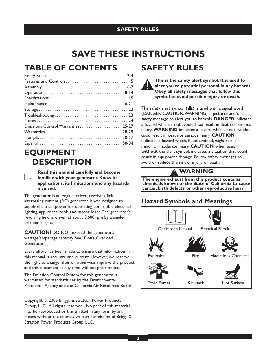 Briggs & Stratton 030254 User Manual | Page 2 / 84