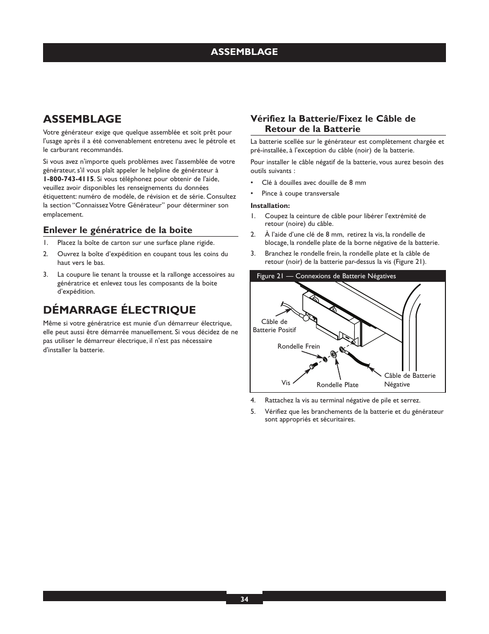 Assemblage, Démarrage électrique | Briggs & Stratton 030254 User Manual | Page 34 / 84