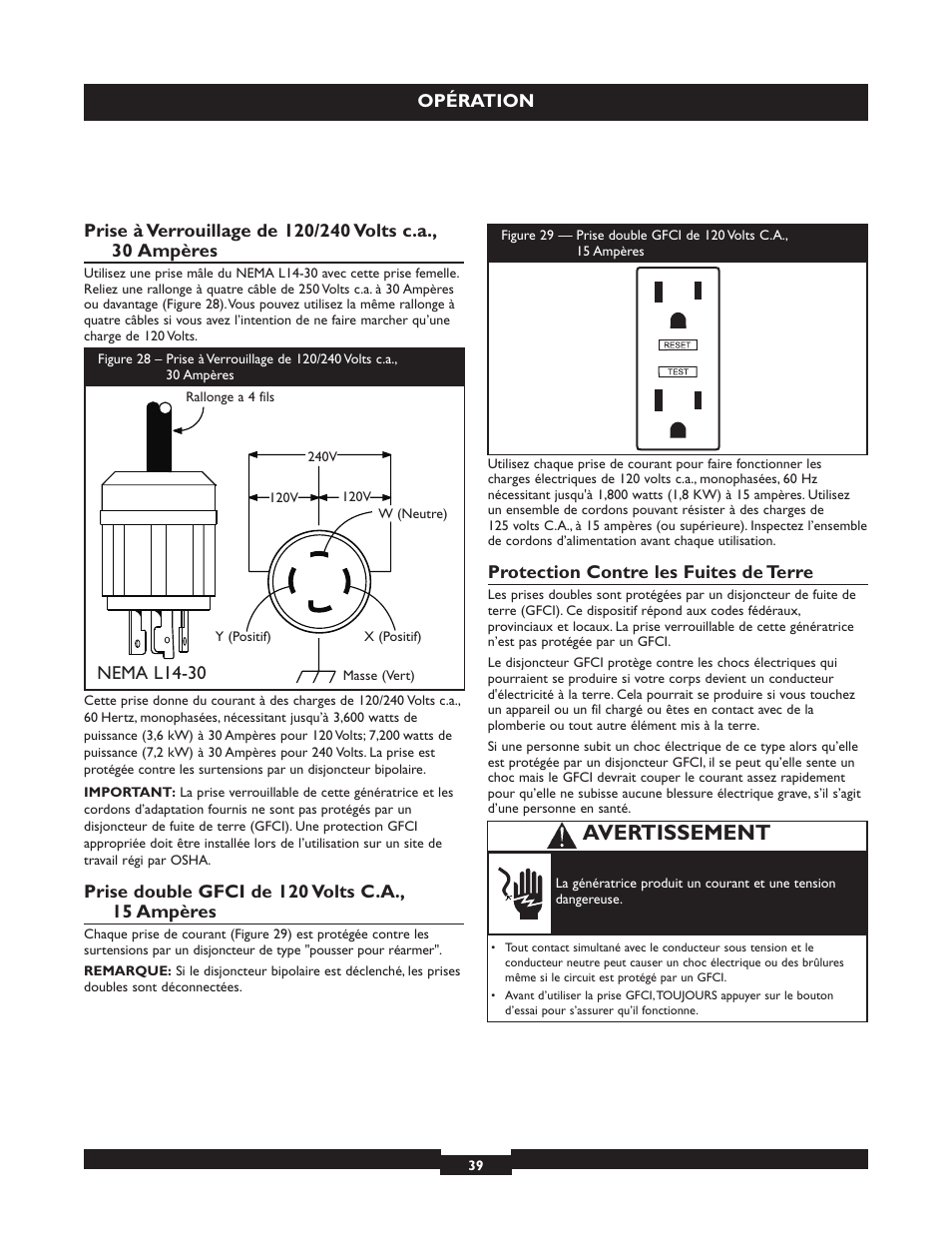 Avertissement | Briggs & Stratton 030254 User Manual | Page 39 / 84