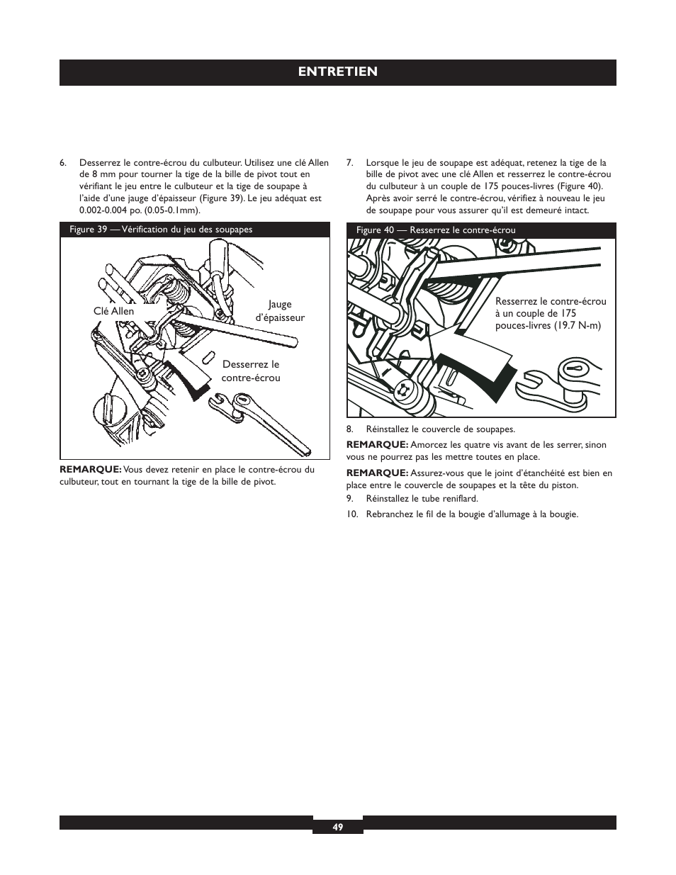 Entretien | Briggs & Stratton 030254 User Manual | Page 49 / 84